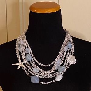 Talbots Multi Strand Silver-Tone Blue Beaded Statement Necklace